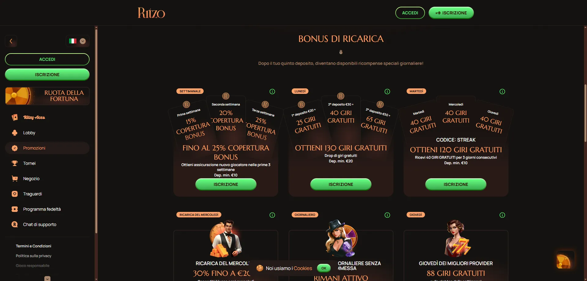 Ritzo Casino metodi di pagamento deposito e prelievo veloci