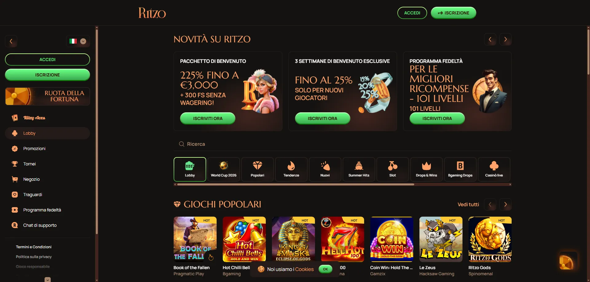 Ritzo Casino supporto clienti chat assistenza account italiano
